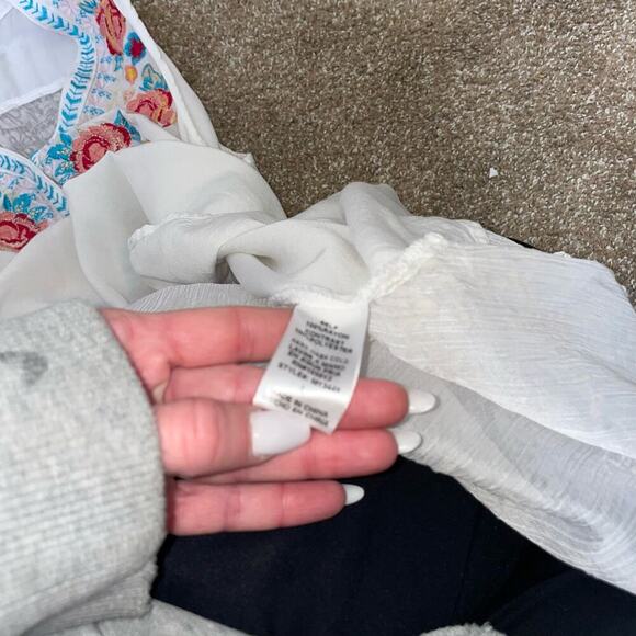 Sweet Jane top blouse embroidered top asymmetrical hem floral mixed media SZ L - Picture 6 of 9